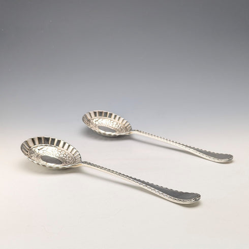 1916 British antique silver plate serving spoon pair